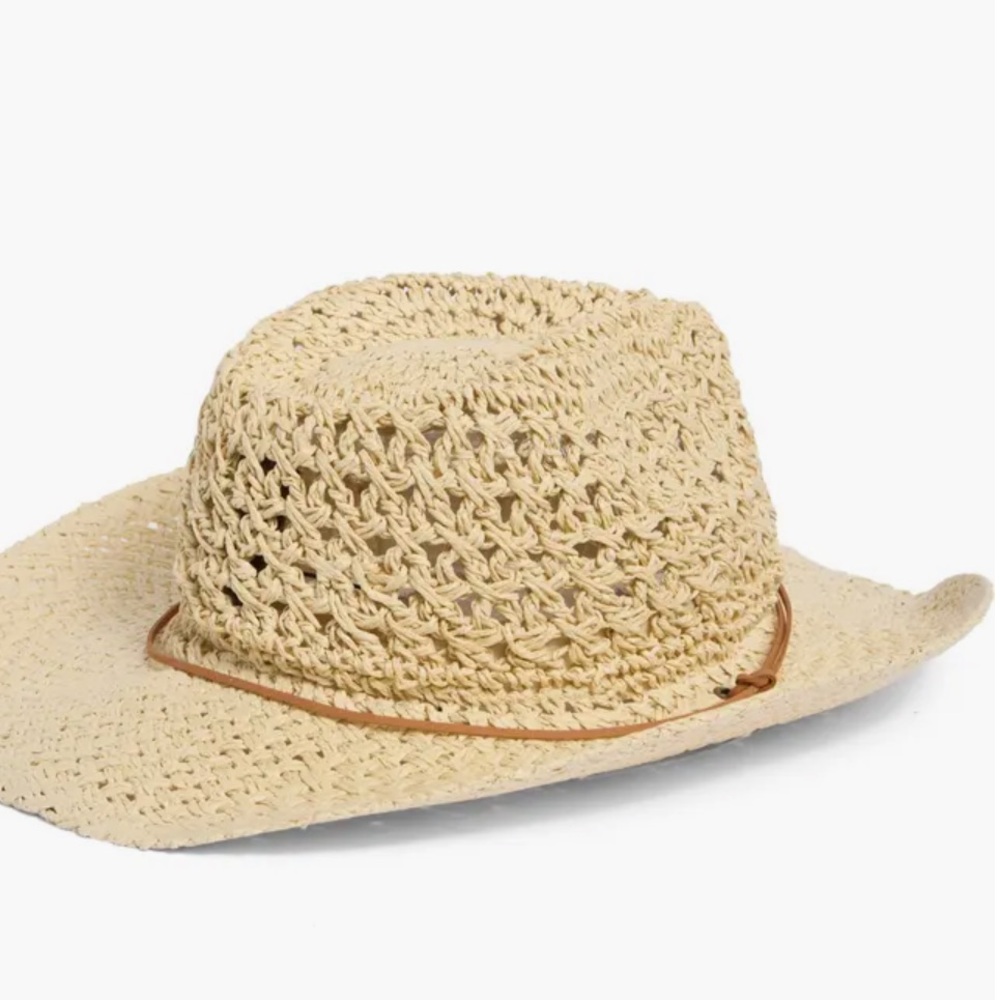 Vince Camuto Beige Woven Straw Sun Hat with Chin Cord - Picture 2 of 5